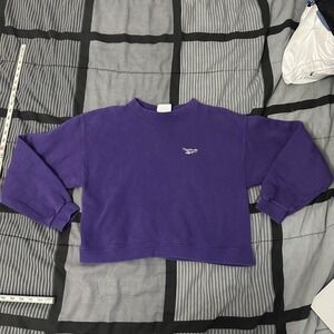 Vintage Reebok Crew Neck Sweatshirt Women's Size Medium Purple Cropped 90s USA